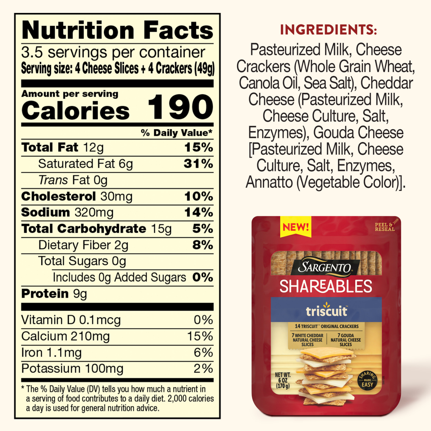 slide 2 of 5, Sargento Shareables White Cheddar/gouda Slices With Triscuit Crackers, 6 Oz - 6 OZ, 6 oz