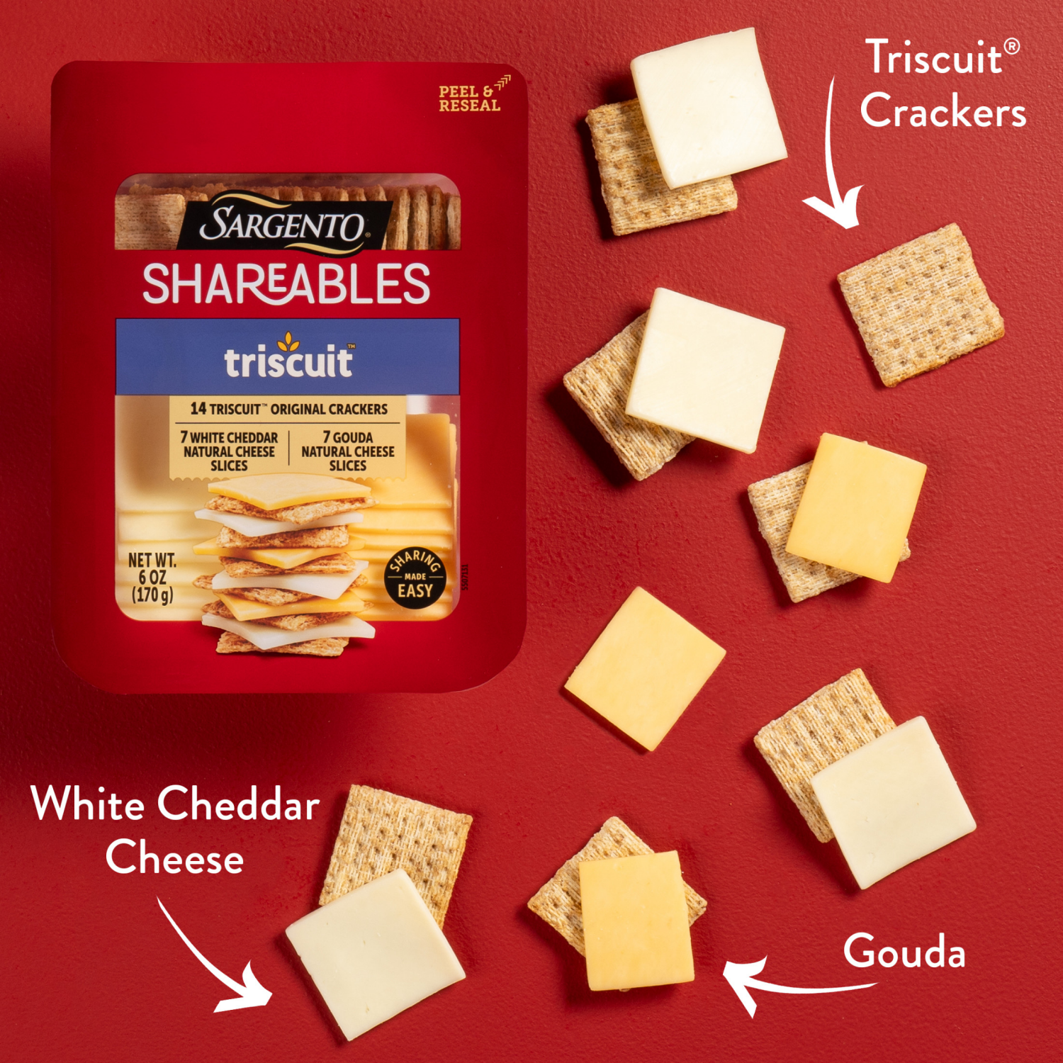 slide 5 of 5, Sargento Shareables White Cheddar/gouda Slices With Triscuit Crackers, 6 Oz - 6 OZ, 6 oz