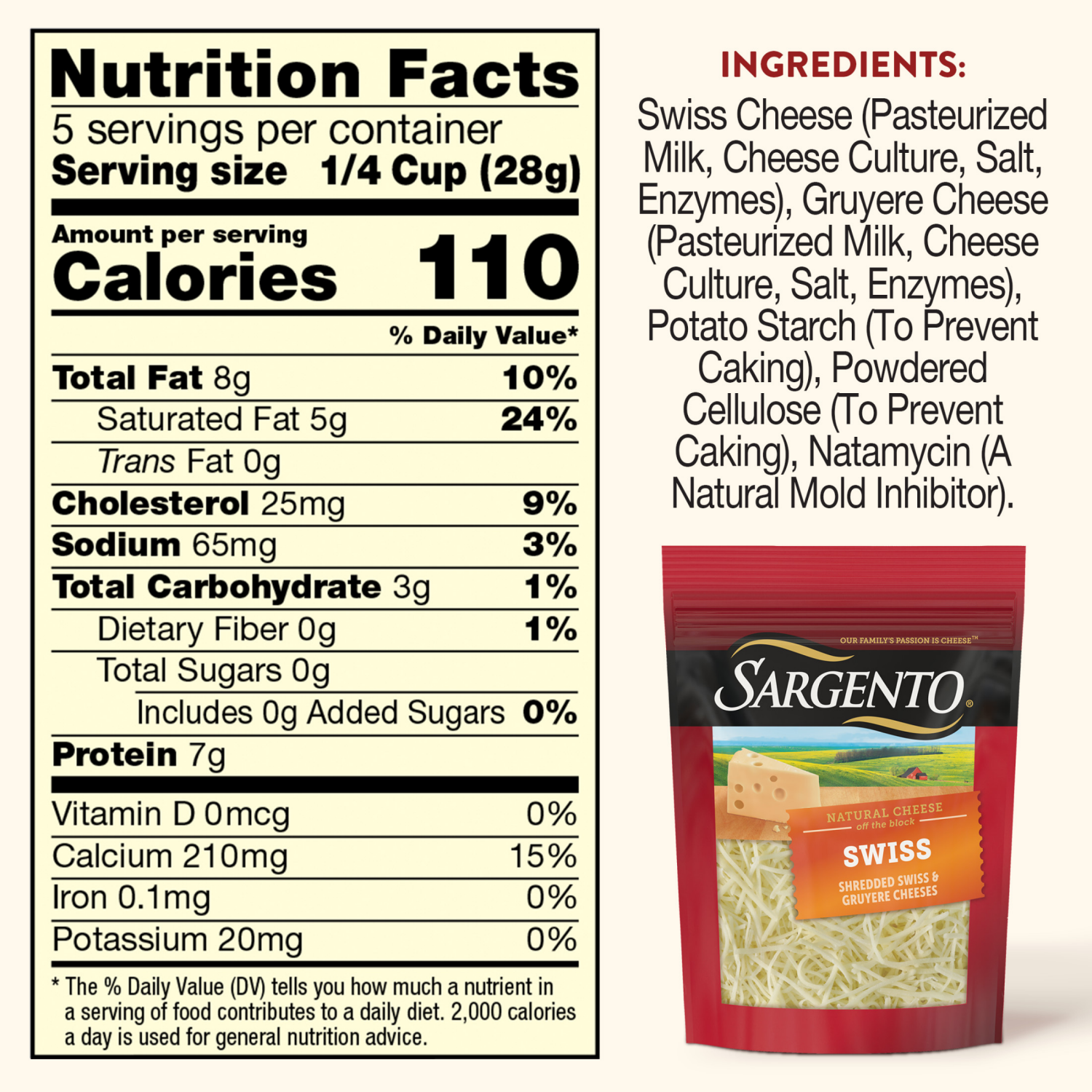 slide 8 of 8, Sargento Shredded Swiss Natural Cheese, 5 oz., 5 oz