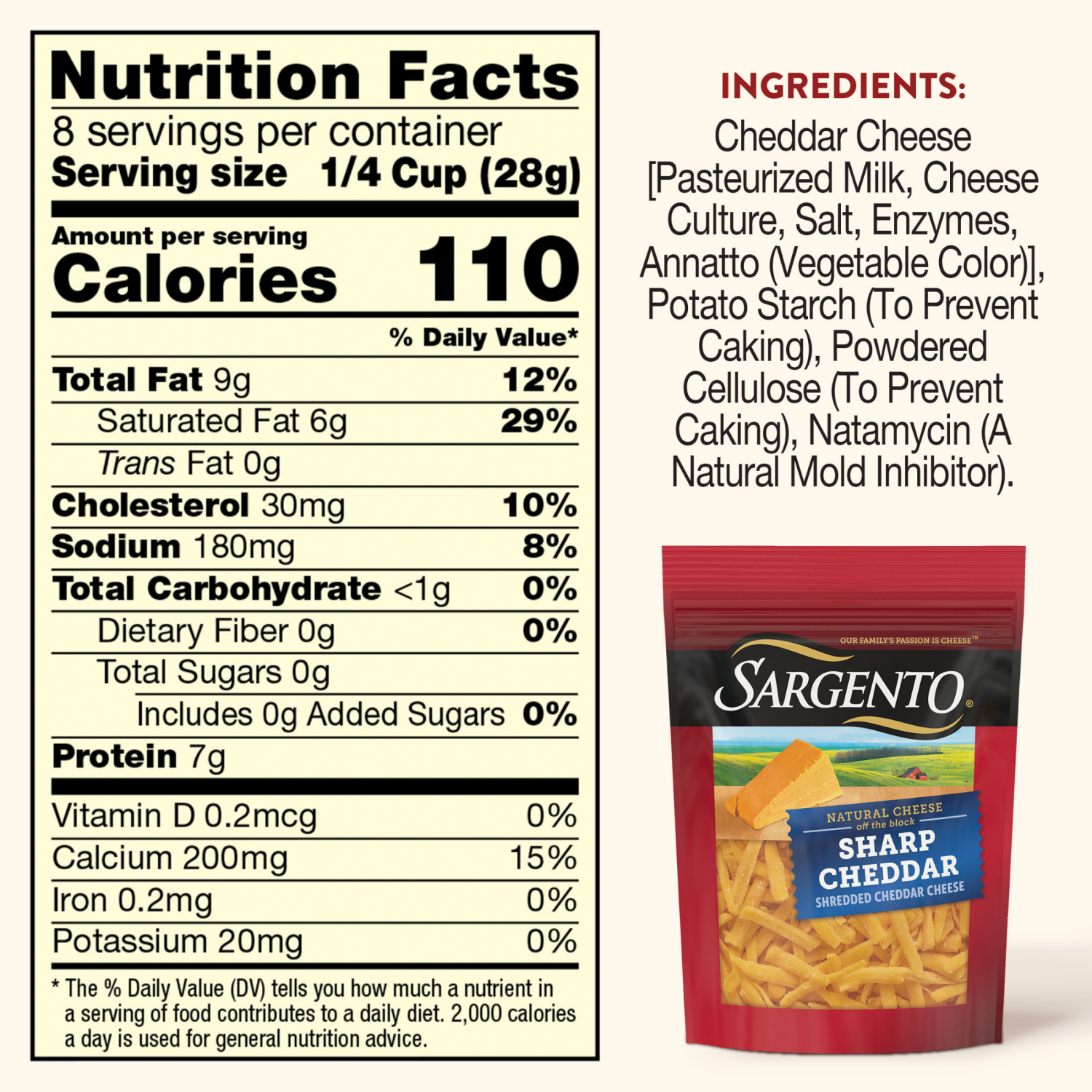 slide 8 of 8, Sargento Shredded Sharp Natural Cheddar Cheese, Traditional Cut, 8 oz., 8 oz