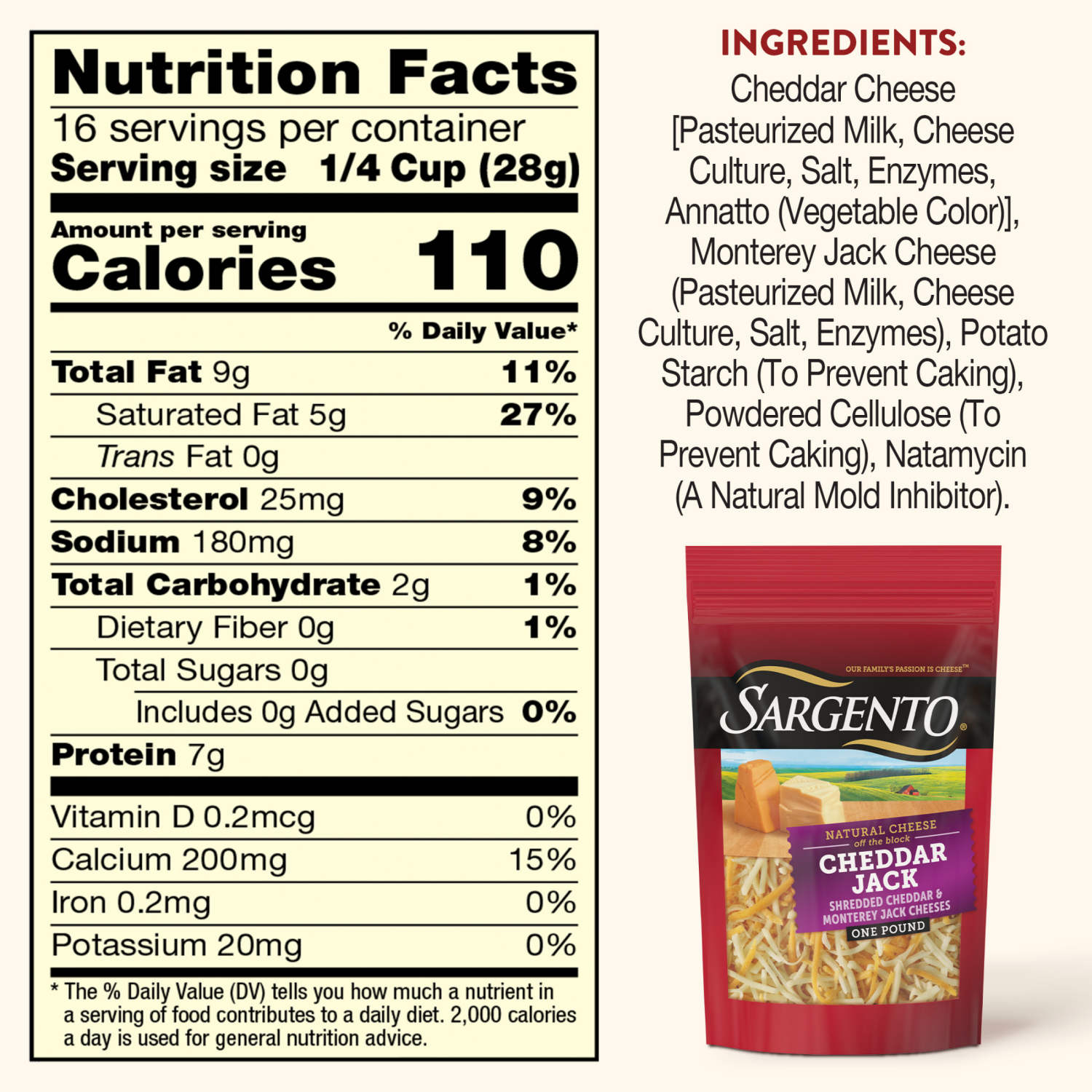 slide 8 of 8, Sargento Shredded Cheddar Jack Natural Cheese, 16 oz., 16 oz