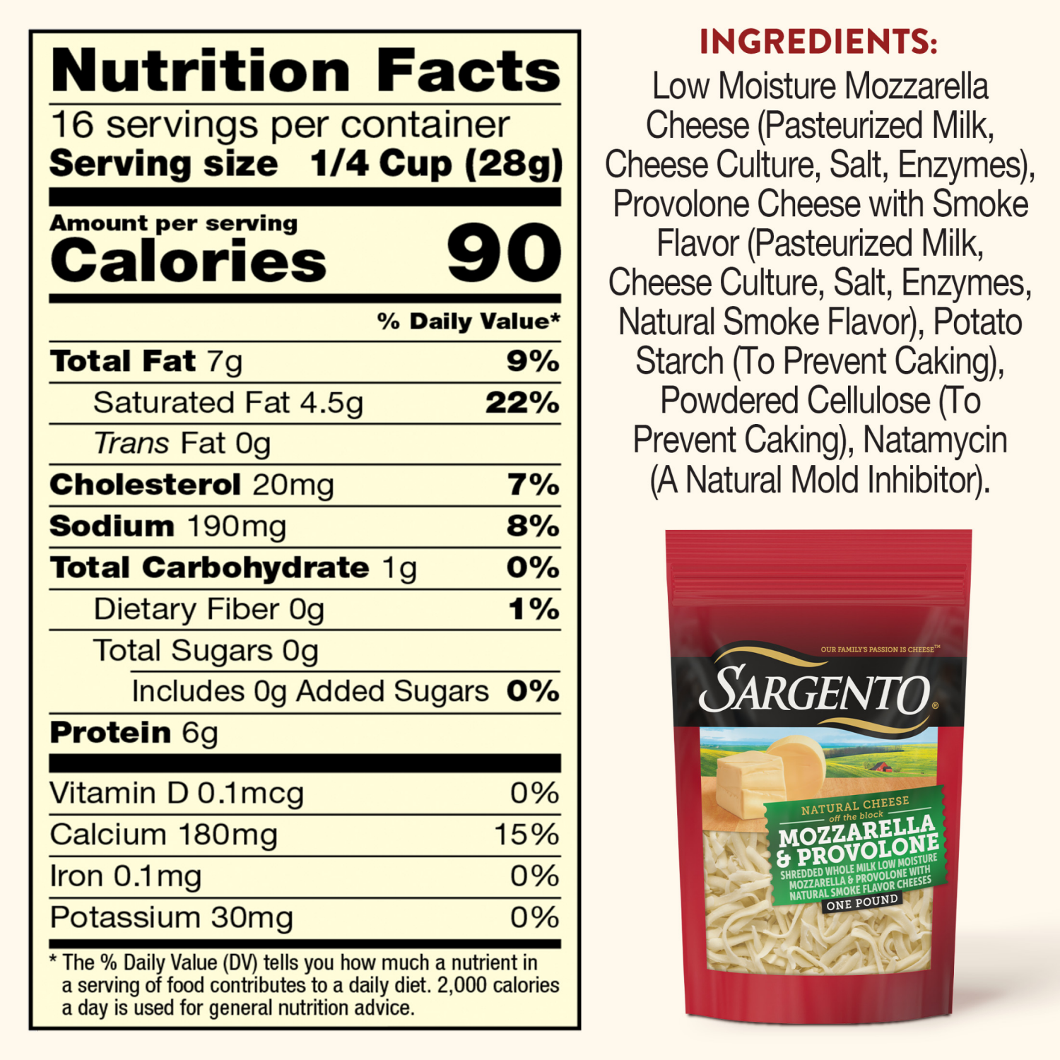 slide 8 of 8, Sargento Shredded Mozzarella & Provolone with Natural Smoke Flavor Natural Cheeses, 16 oz., 16 oz