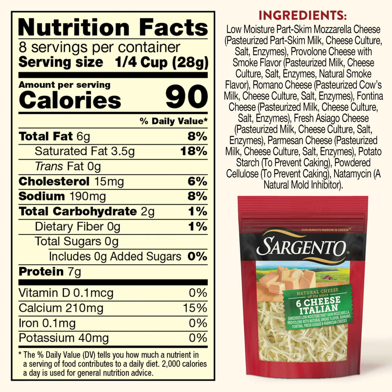 slide 8 of 8, Sargento Shredded 6 Cheese Italian Natural Cheese, 8 oz., 8 oz