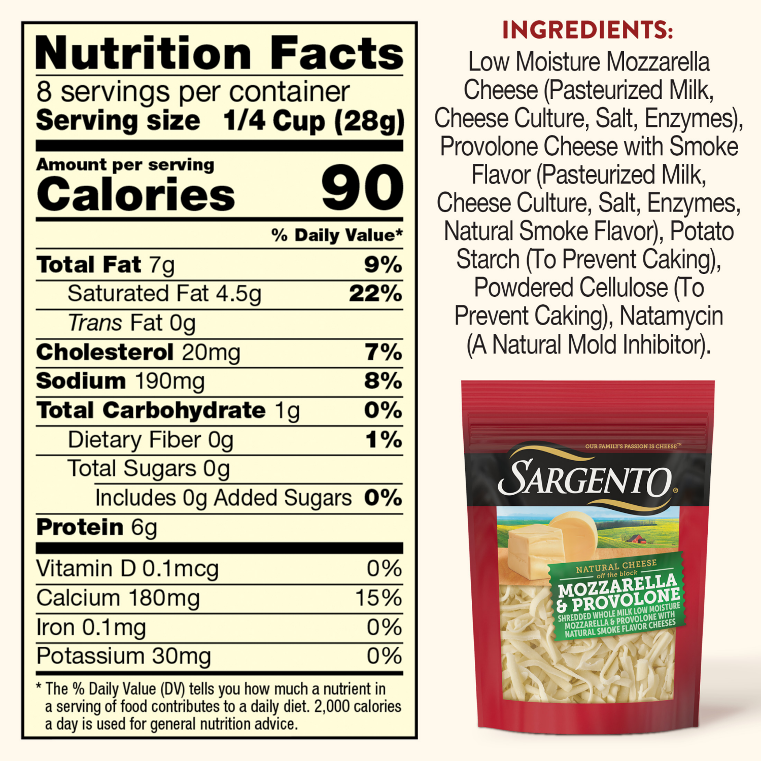 slide 8 of 8, Sargento Shredded Mozzarella & Provolone Natural Cheeses, 8 oz., 8 oz