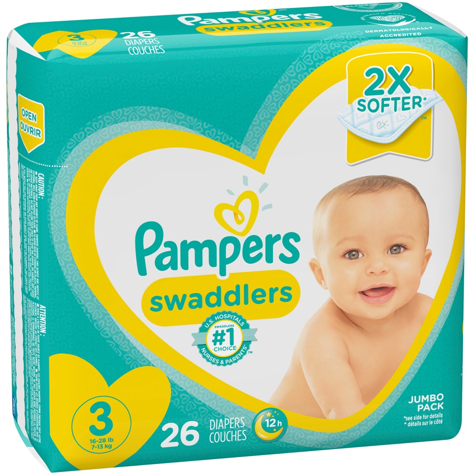 slide 2 of 3, Pampers Swaddlers Jumbo Pack 3 (16-28 lb) Diapers 26 ea, 26 ct