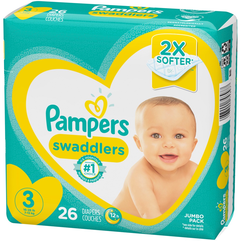slide 3 of 3, Pampers Swaddlers Jumbo Pack 3 (16-28 lb) Diapers 26 ea, 26 ct
