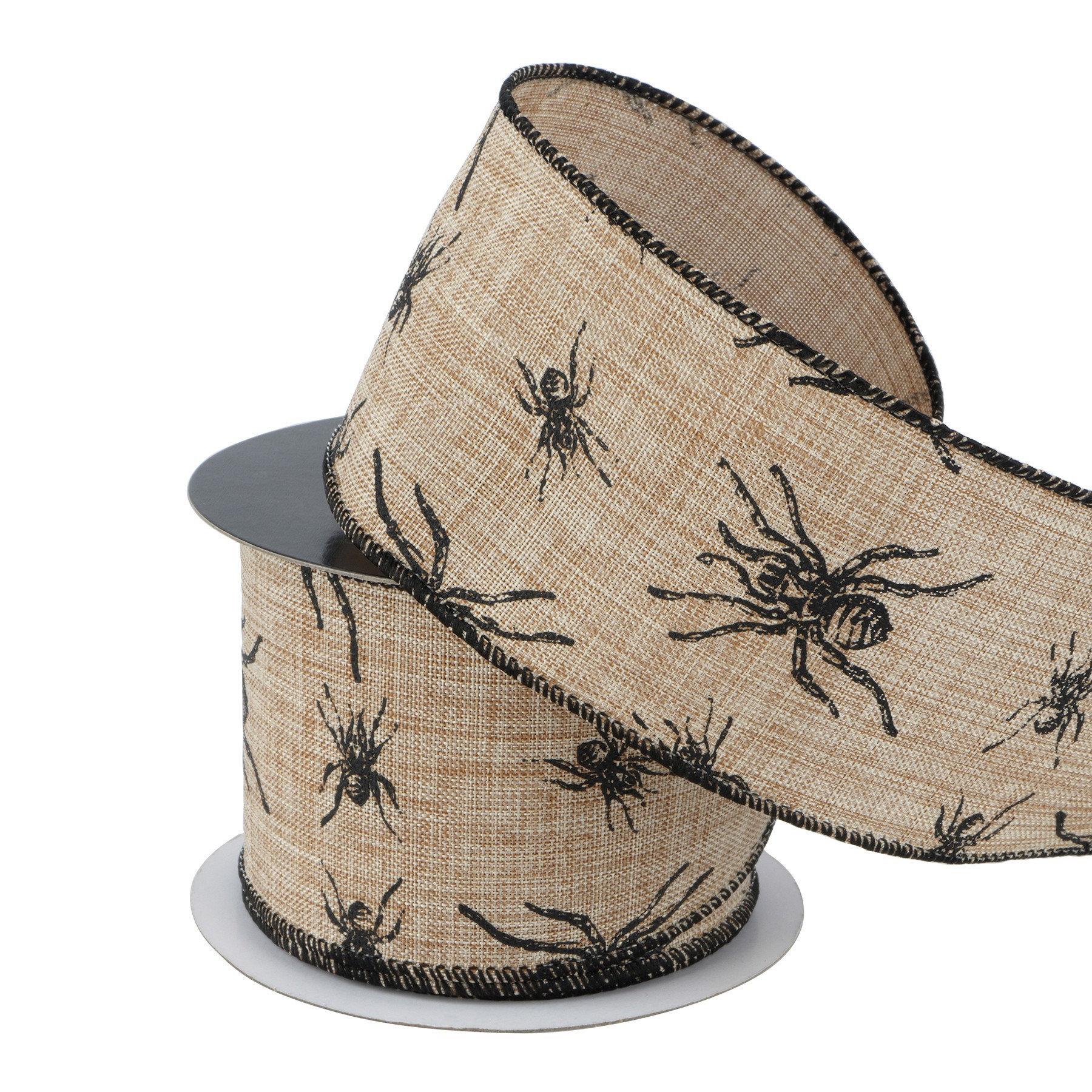 slide 3 of 3, 2.5" X 20ft. Spider Wired Faux Linen Ribbon By Celebrate It Halloween, 2.5 in x 6.6 yd