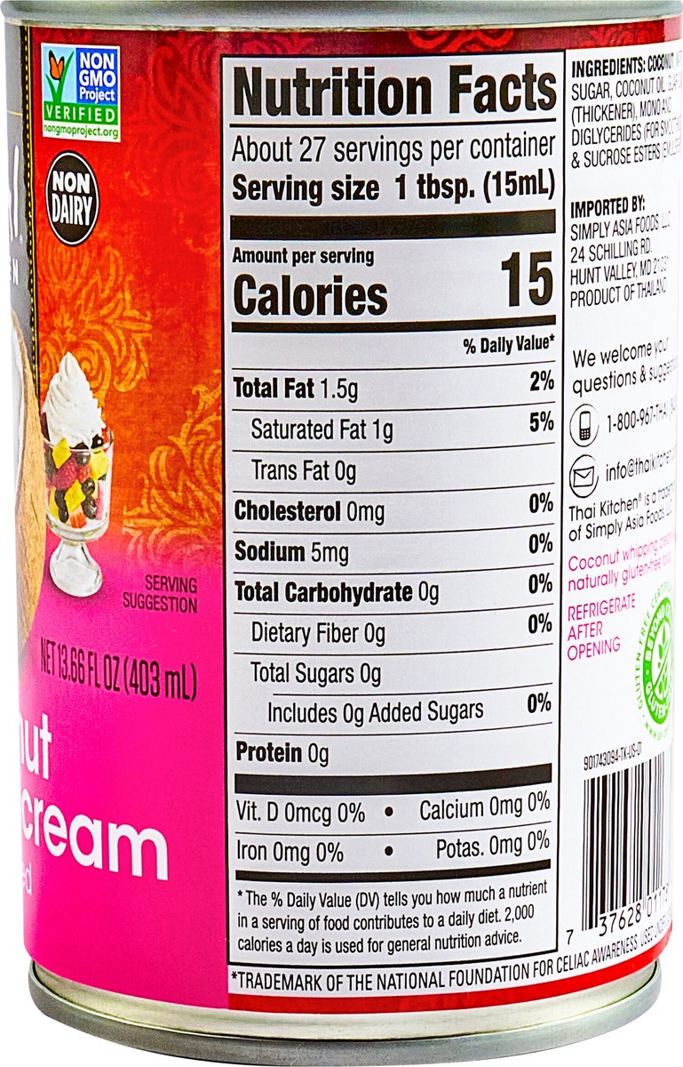 slide 13 of 13, Thai Kitchen Sweetened Coconut Whipping Cream, 13.660 fl oz, 13.66 fl oz