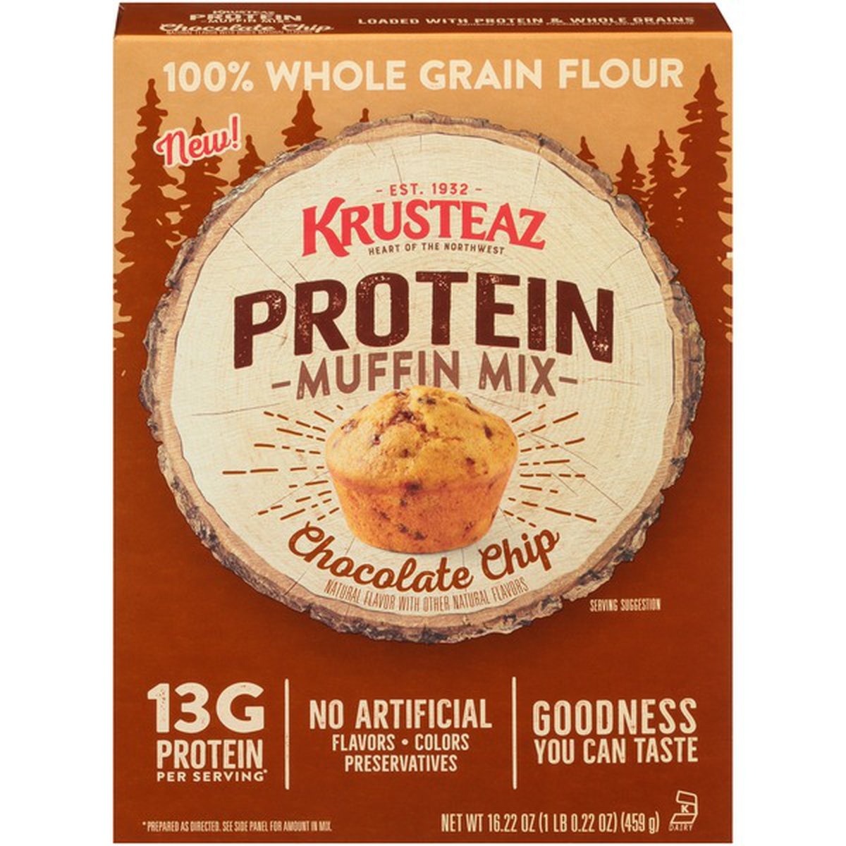 slide 1 of 1, Krusteaz Protein Chocolate Chip Muffin Mix, 16.22 oz
