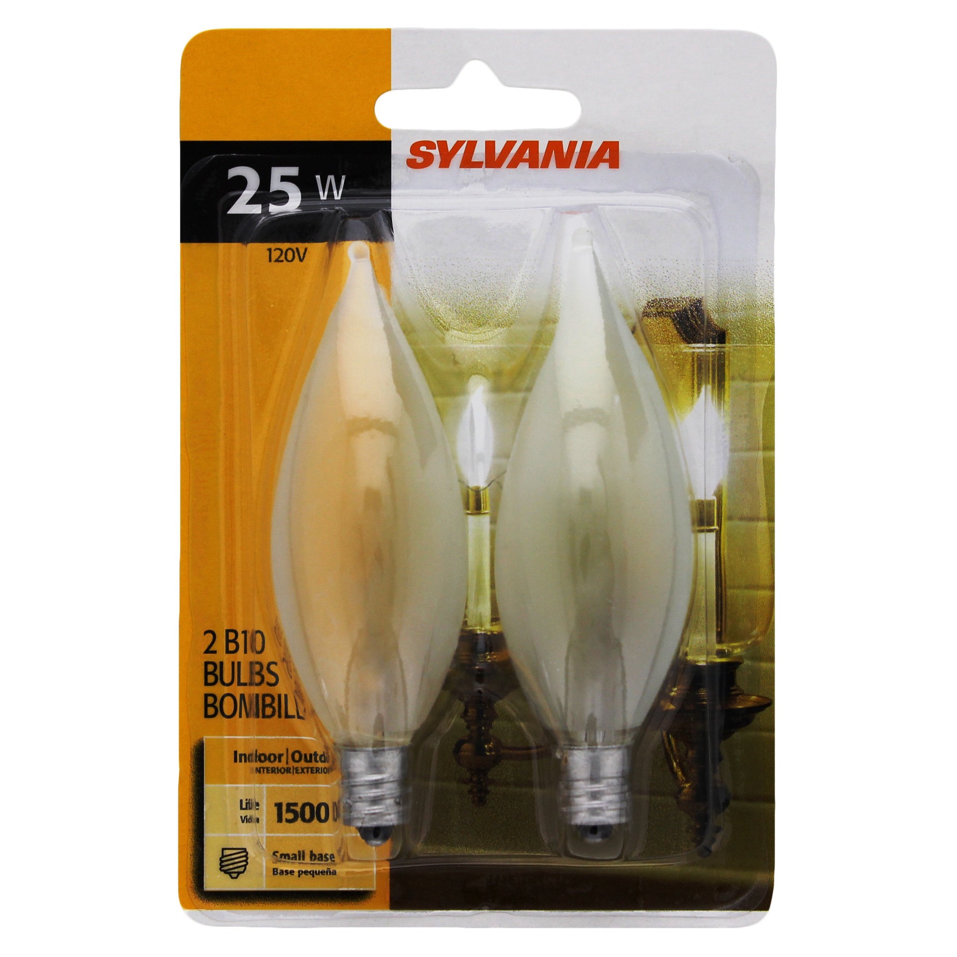 slide 1 of 1, Sylvania 25 Watt White Candle B10 Bubs, 2 ct