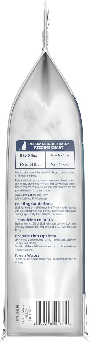 slide 4 of 6, Blue Buffalo Tastefuls Adult 7+ Natural Dry Cat Food, Chicken 3lb bag, 3 lb