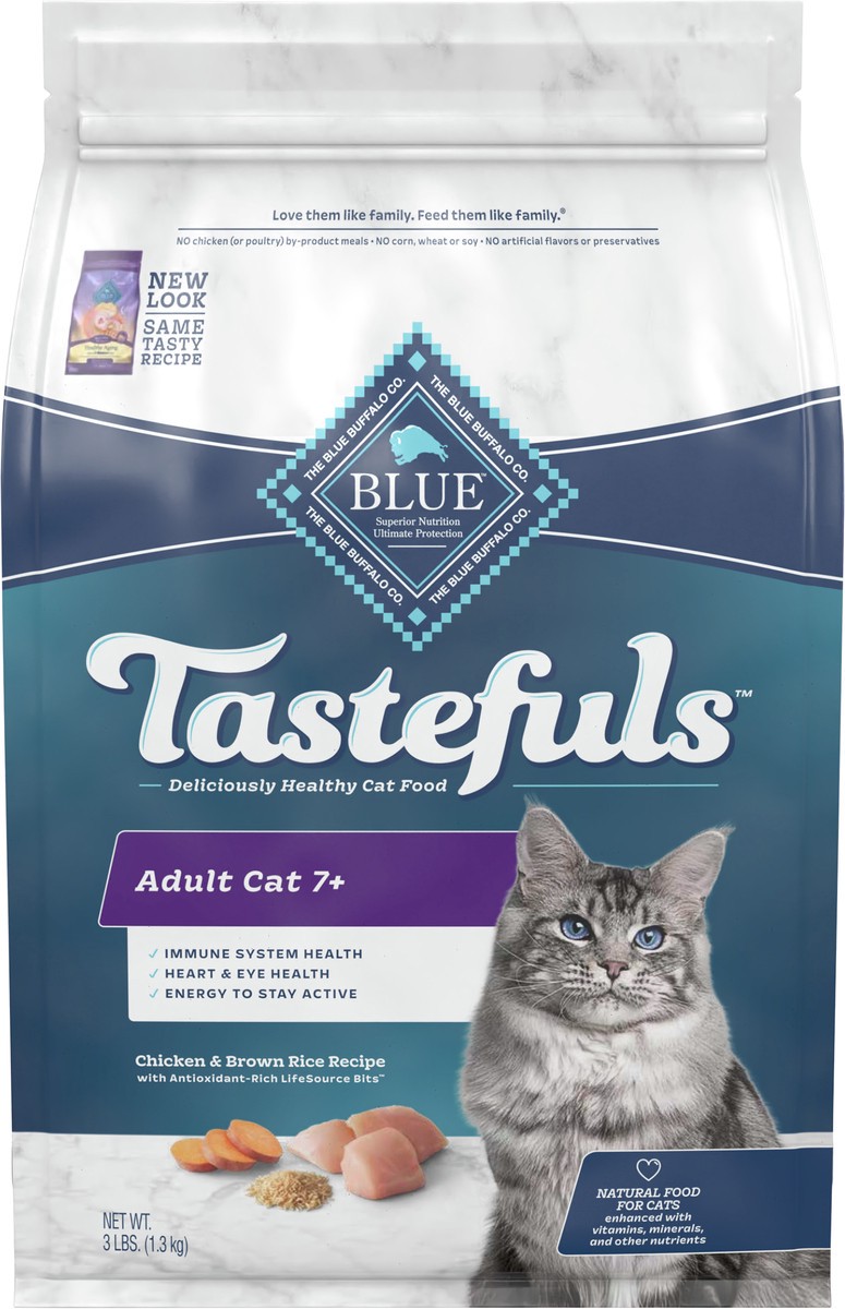 slide 2 of 6, Blue Buffalo Tastefuls Adult 7+ Natural Dry Cat Food, Chicken 3lb bag, 3 lb