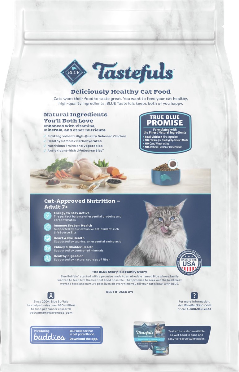 slide 6 of 6, Blue Buffalo Tastefuls Adult 7+ Natural Dry Cat Food, Chicken 3lb bag, 3 lb