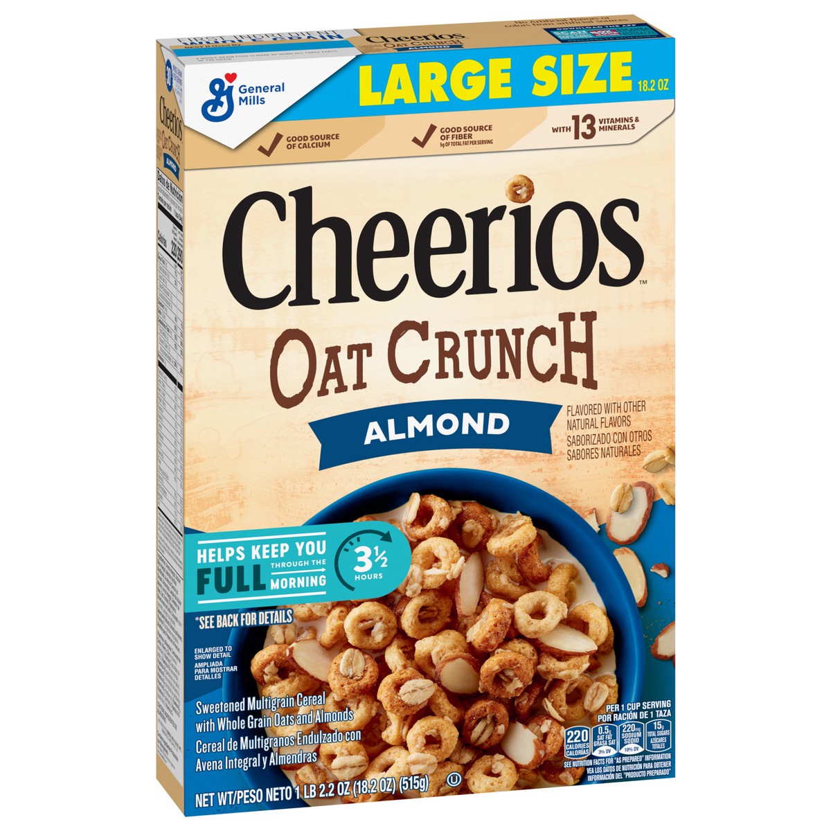 slide 3 of 12, Cheerios Oat Crunch Almond Oat Breakfast Cereal, Large Size, 18.2 oz, 18.2 oz