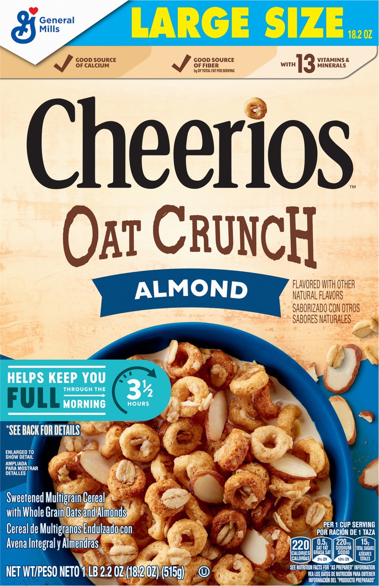 slide 7 of 12, Cheerios Oat Crunch Almond Oat Breakfast Cereal, Large Size, 18.2 oz, 18.2 oz