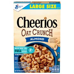 Cheerios Oat Crunch Almond Breakfast Cereal, Made with Whole Grain, Large Size, 18.2 oz