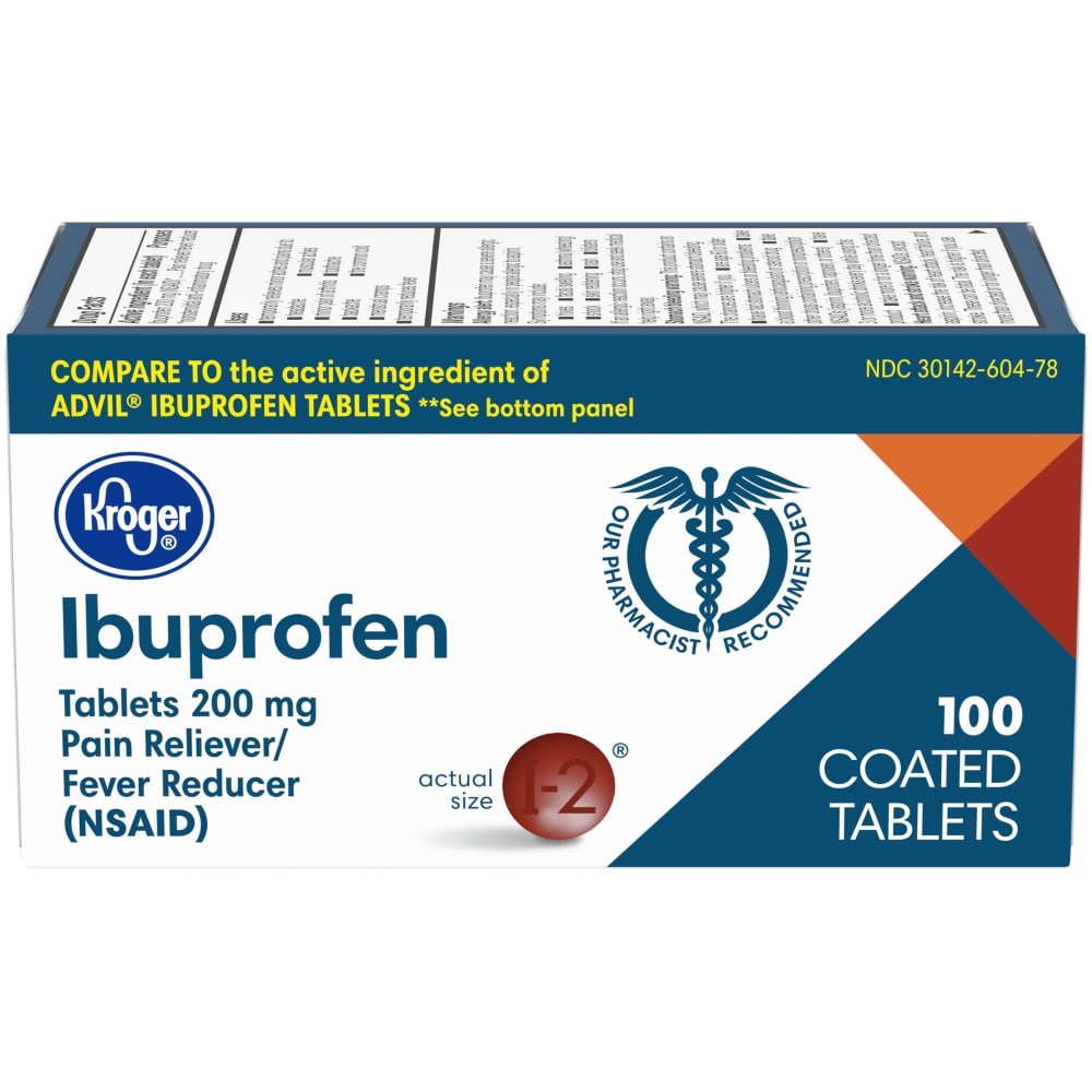 slide 1 of 1, Kroger Ibuprofen Pain Reliever Coated 200Mg Tablets, 100 ct