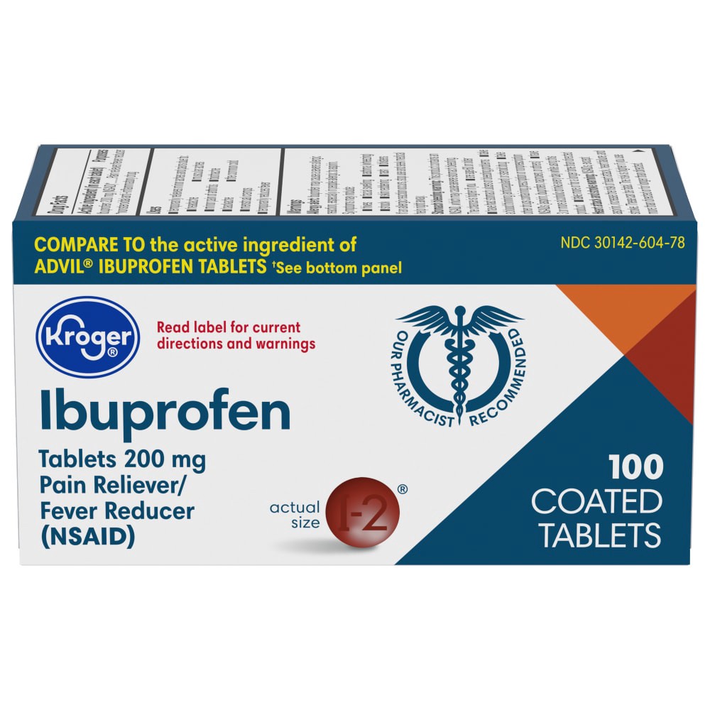 slide 1 of 5, Kroger Ibuprofen Pain Reliever Coated 200Mg Tablets, 100 ct