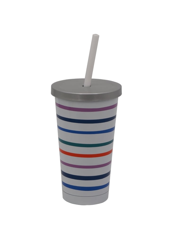 slide 1 of 1, HD Designs Outdoors Double Wall Stainless Steel Tumbler With Straw - Stripe, 20 oz