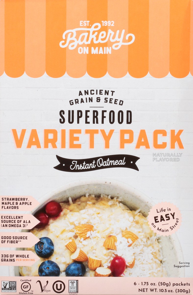 slide 6 of 13, Bakery on Main Superfood Variety Pack Strawberry, Maple & Apple Flavors Instant Oatmeal 6 Ea, 6 ct