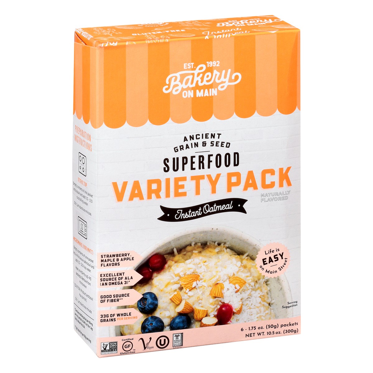 slide 5 of 13, Bakery on Main Superfood Variety Pack Strawberry, Maple & Apple Flavors Instant Oatmeal 6 Ea, 6 ct