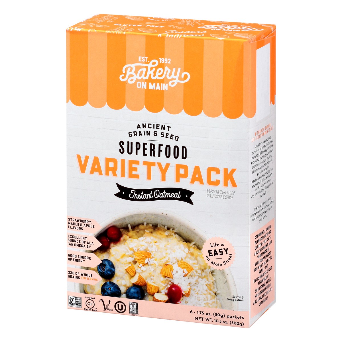 slide 11 of 13, Bakery on Main Superfood Variety Pack Strawberry, Maple & Apple Flavors Instant Oatmeal 6 Ea, 6 ct