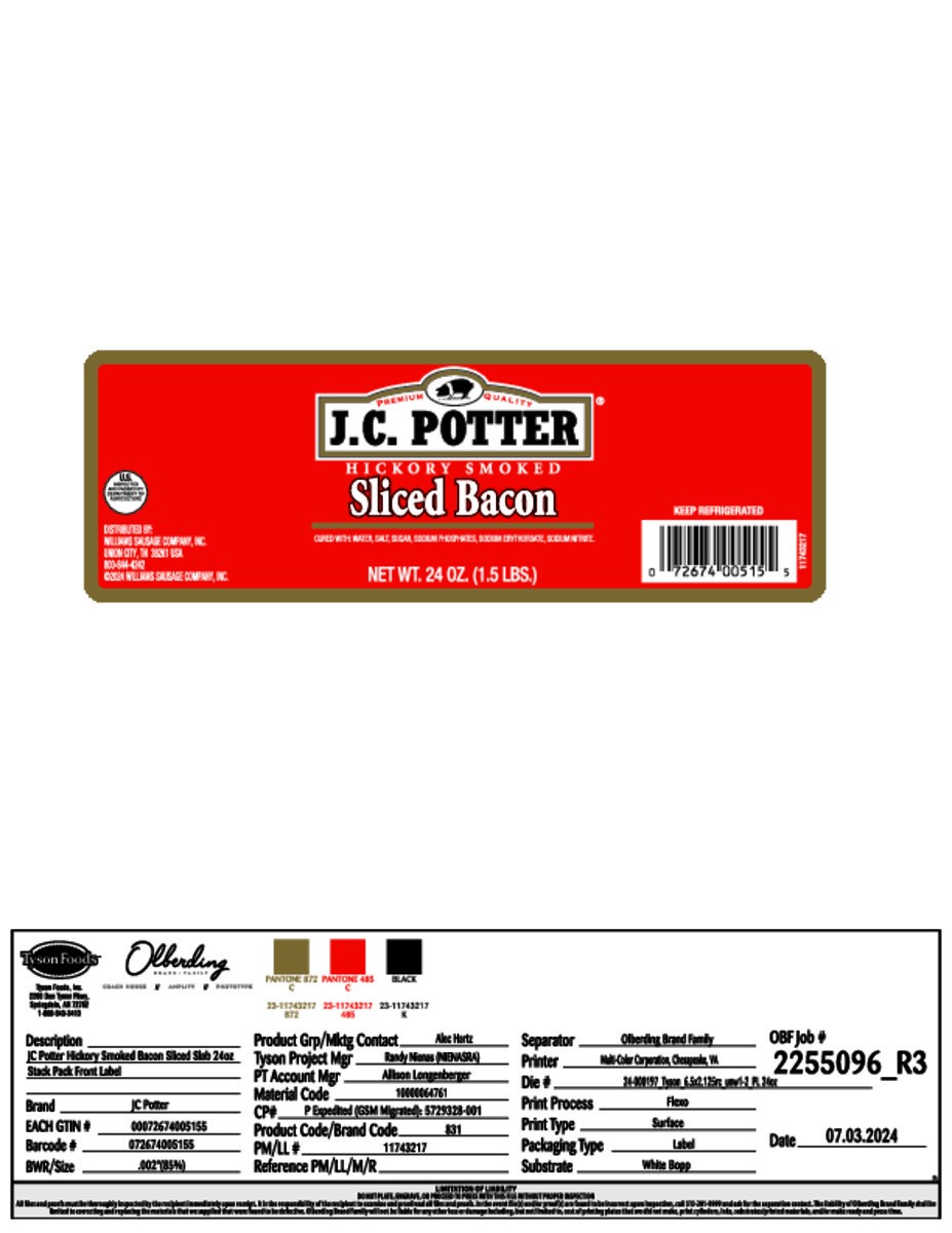 slide 5 of 9, J.C. Potter Hickory Smoked Sliced Slab Bacon, 1.5 lb