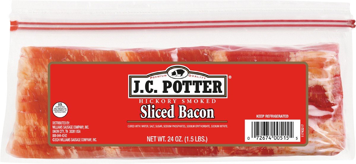 slide 2 of 9, J.C. Potter Hickory Smoked Sliced Slab Bacon, 1.5 lb