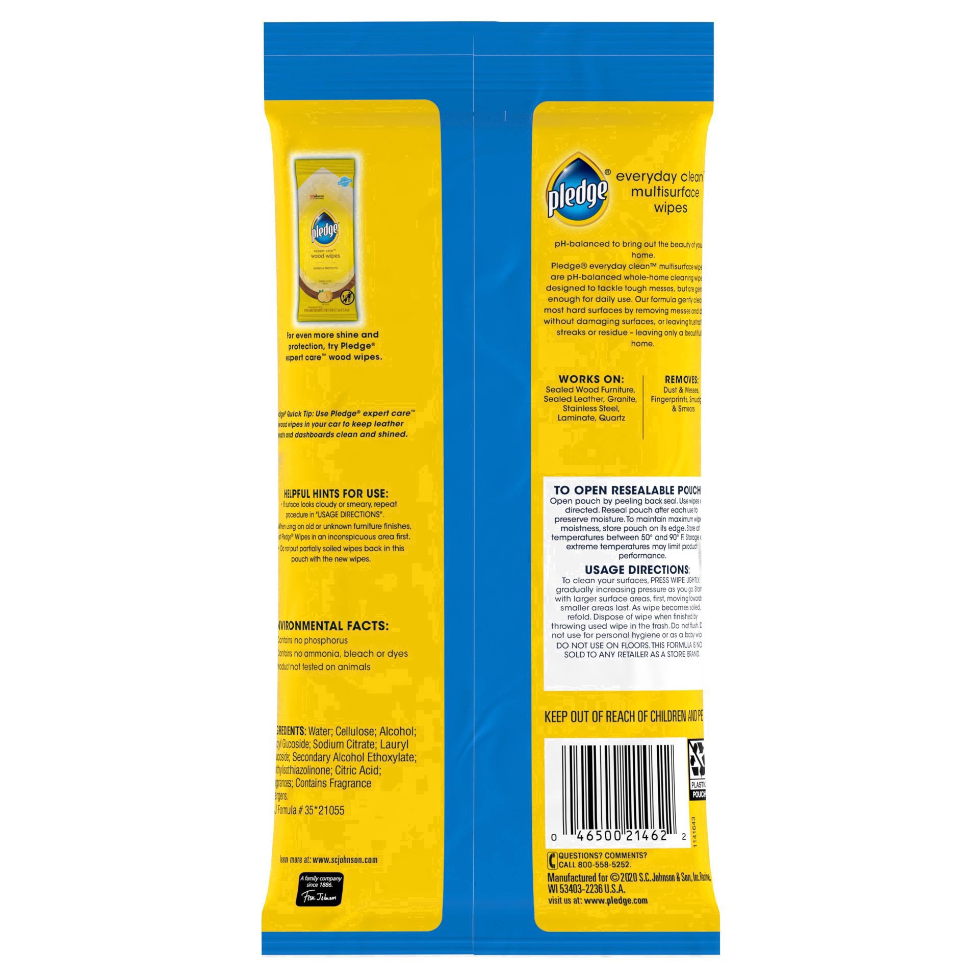 slide 2 of 101, Pledge Multisurface Cleaning Wipes, pH Balanced, Fresh Citrus, 25 Count, 25 ct