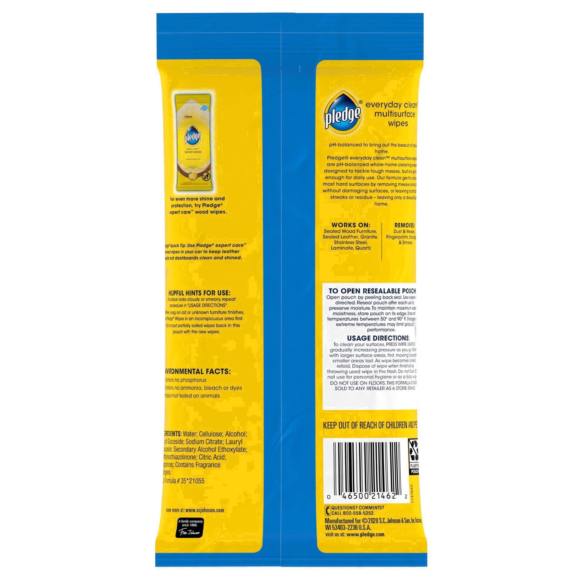 slide 6 of 101, Pledge Multisurface Cleaning Wipes, pH Balanced, Fresh Citrus, 25 Count, 25 ct