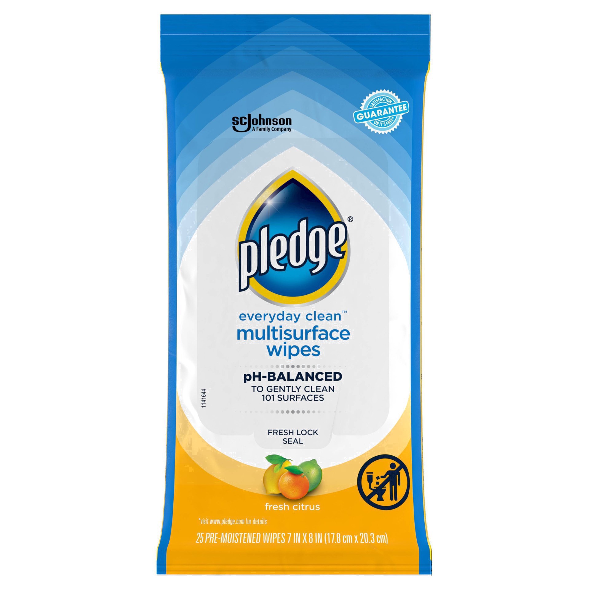 slide 42 of 101, Pledge Multisurface Cleaning Wipes, pH Balanced, Fresh Citrus, 25 Count, 25 ct