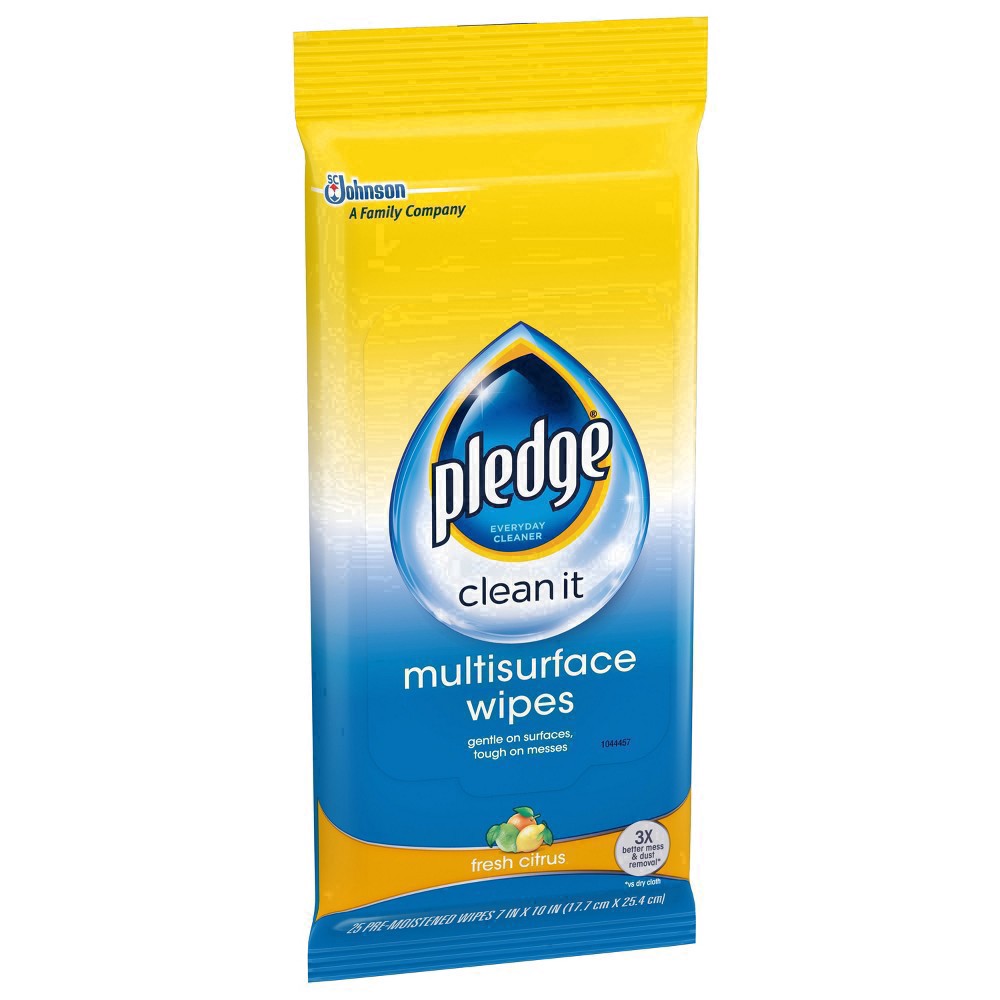 slide 9 of 101, Pledge Multisurface Cleaning Wipes, pH Balanced, Fresh Citrus, 25 Count, 25 ct