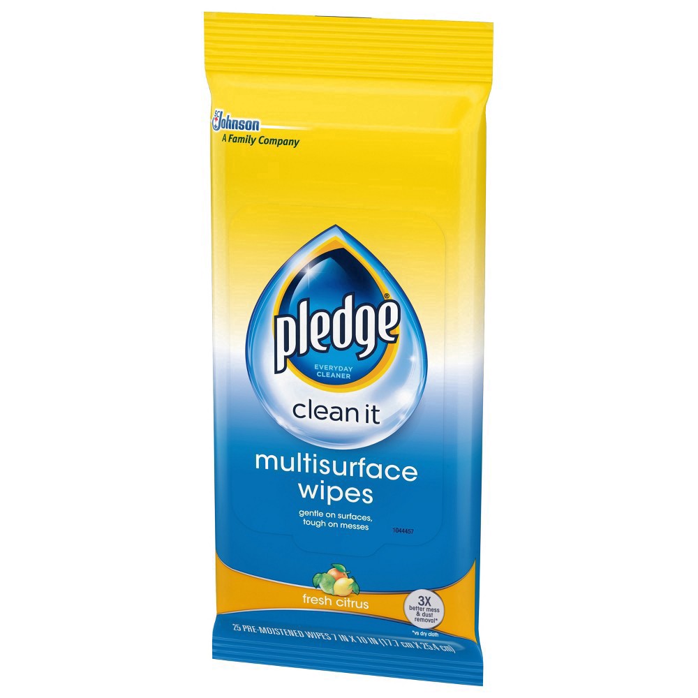 slide 63 of 101, Pledge Multisurface Cleaning Wipes, pH Balanced, Fresh Citrus, 25 Count, 25 ct