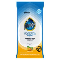 Pledge Multisurface Cleaning Wipes, pH Balanced, Fresh Citrus, 25 Count