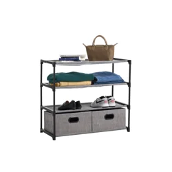 Real Home 4 Shelf Organizer With Drawers, Black & Gray