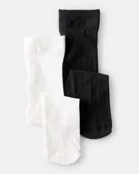 Carter's Baby Girl 2-Pack Tights - Black/White - 0-6 Months