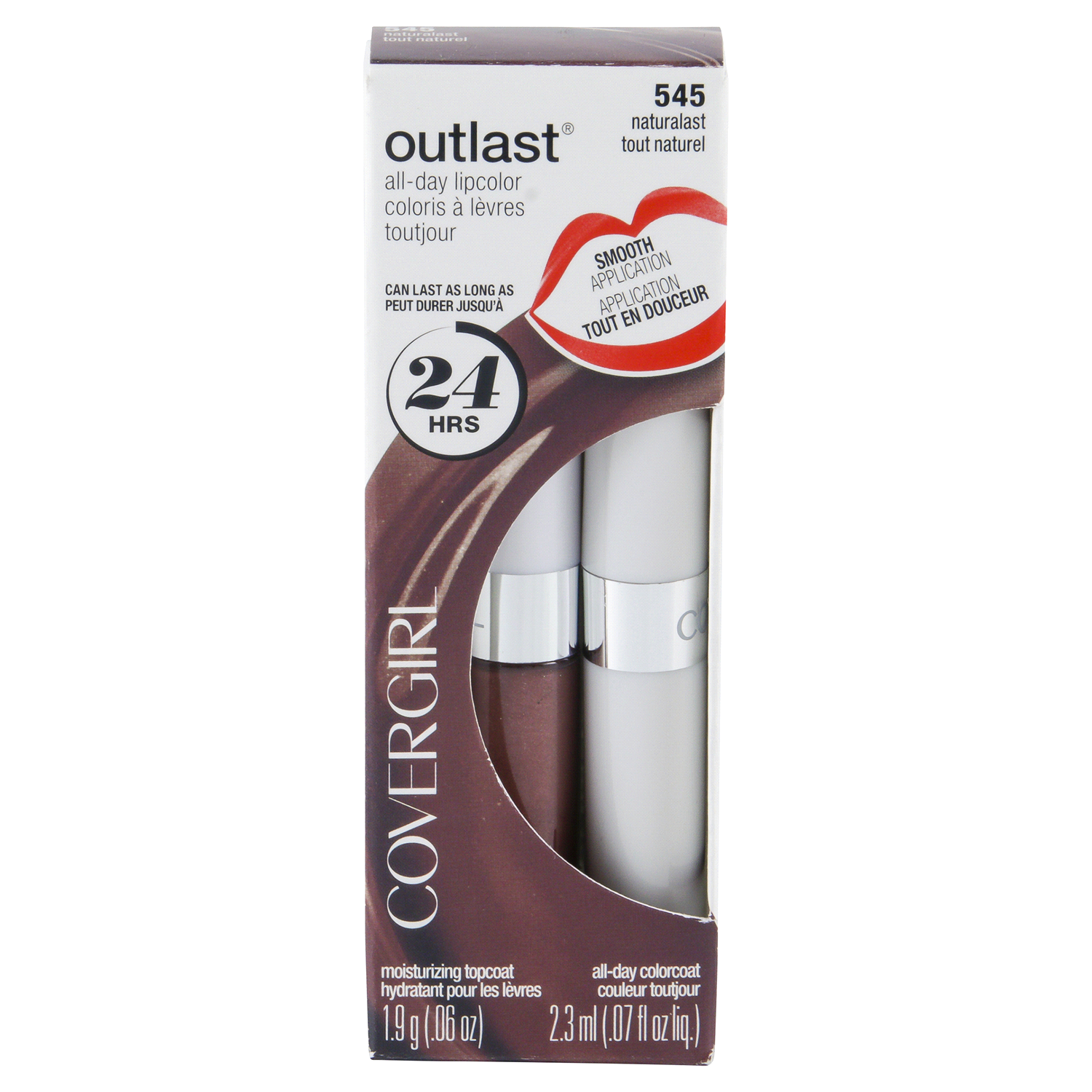 slide 1 of 3, Covergirl Outlast All-Day Lip Color With Topcoat, Naturalast 545, 1.9g 0.06 oz/ 2.3ml 0.07 fl oz, 0.06 oz