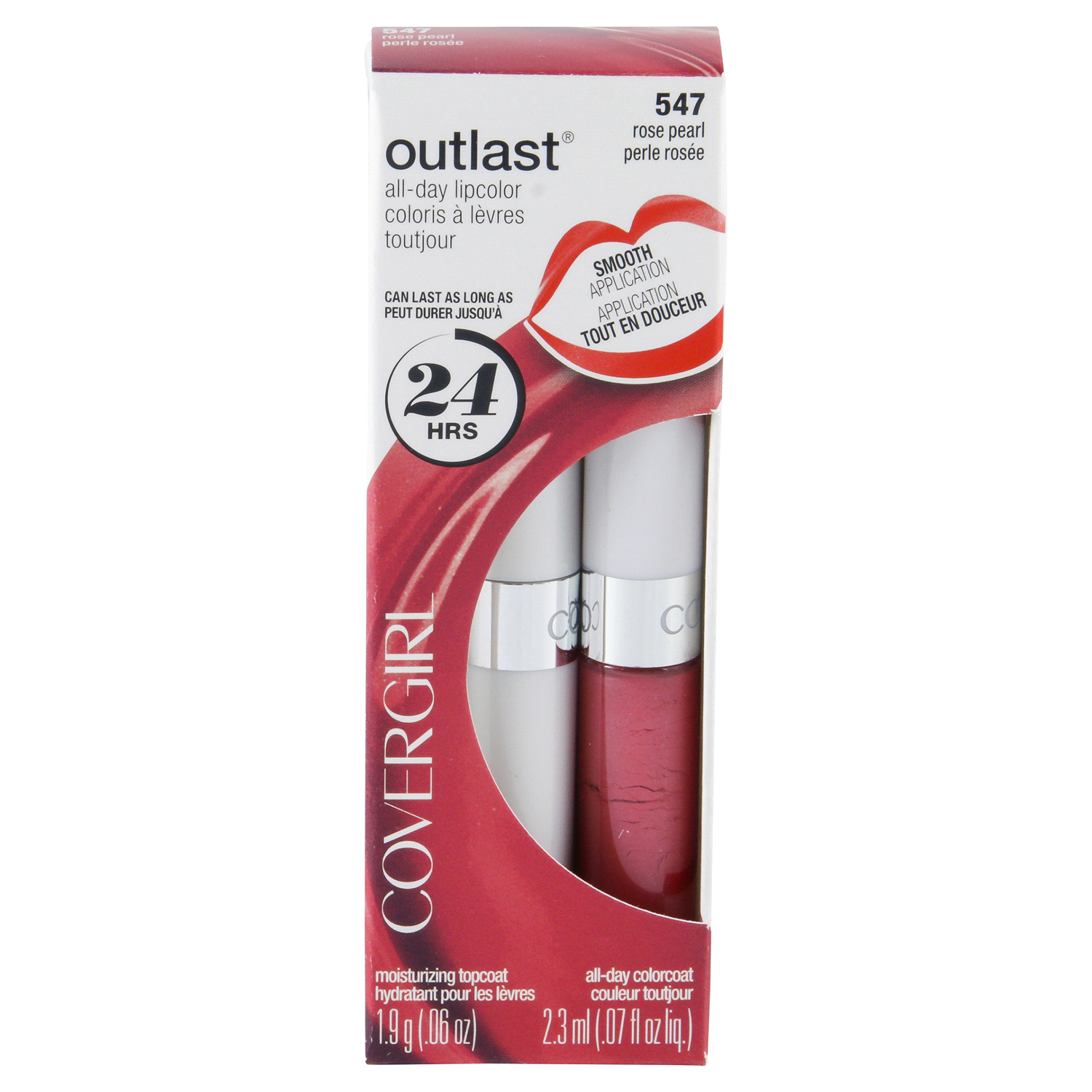 slide 1 of 3, Covergirl Outlast All-Day Lip Color With Topcoat, Rose Pearl 547, 1.9g 0.06 oz/ 2.3ml 0.07 fl oz, 0.06 oz