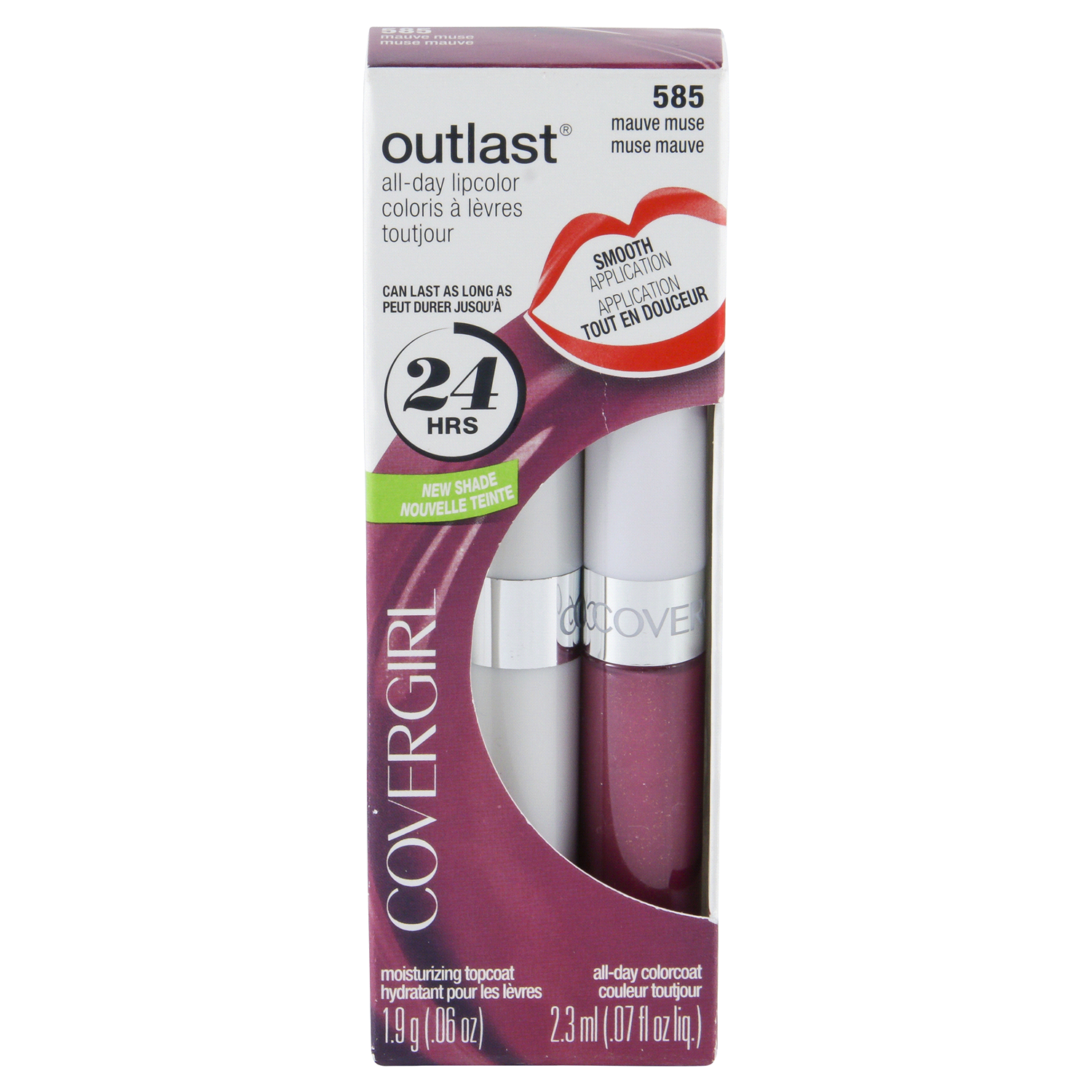 slide 1 of 3, Covergirl Outlast All-Day Lip Color With Topcoat, Mauve Muse 585, 1.9g 0.06 oz/ 2.3ml 0.07 fl oz, 0.06 oz