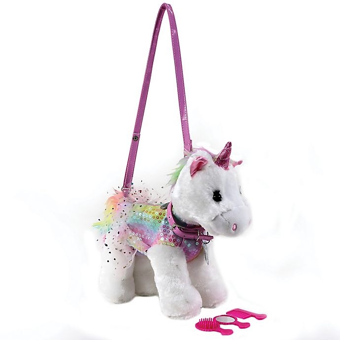 slide 1 of 5, Poochie and Co. Plush Unicorn with Tye-Dye Sequins Purse, 1 ct