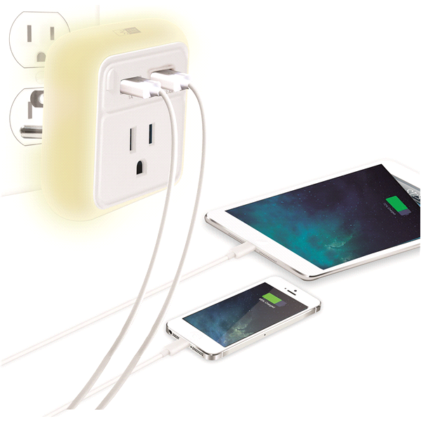 slide 1 of 1, Case Logic 2.4A 2USB Led Wall Charger- White, 1 ct