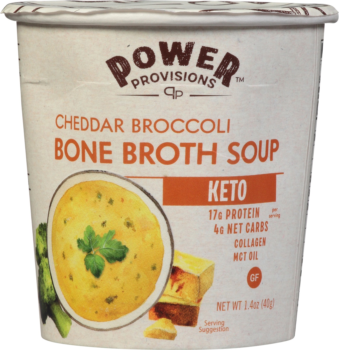 slide 9 of 11, Power Provisions Bone Broth Soup Cheddardar Broccoli, 1.4 oz