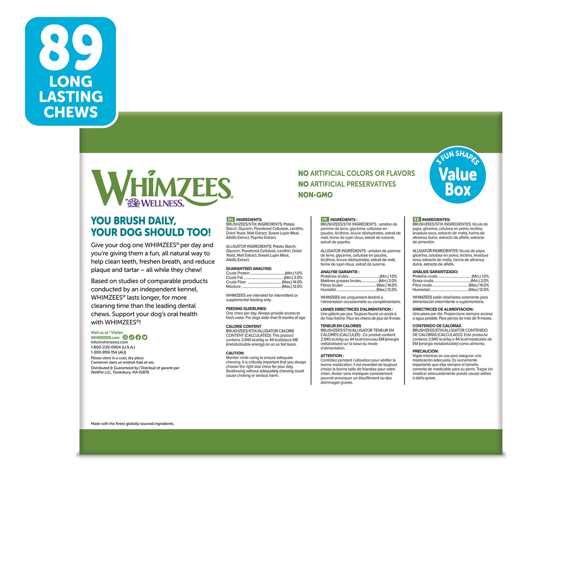 slide 2 of 5, WHIMZEES Wellness Value Box Dog Dental Treats, Natural Chews, Small Size, (89 Count), 1 ct