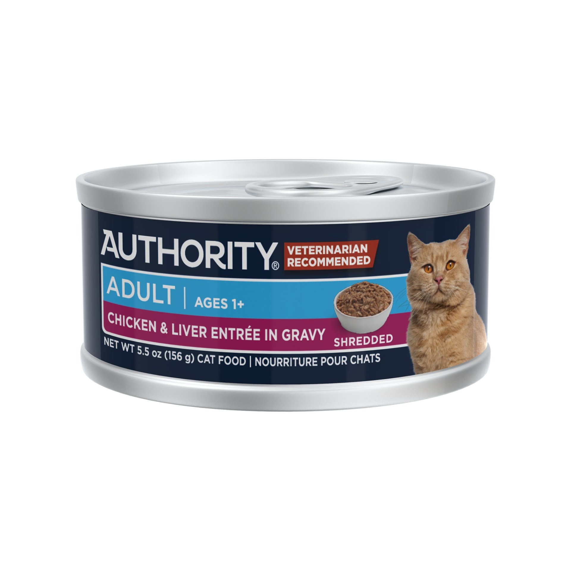 slide 1 of 1, Authority Everyday Health Indoor Cat Wet Food, Shreds in Gravy, With-Grain, 5.5 oz