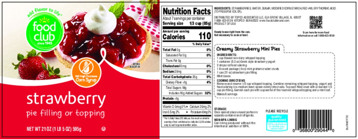 slide 10 of 15, Food Club Strawberry Pie Filling or Topping 21 oz, 21 oz