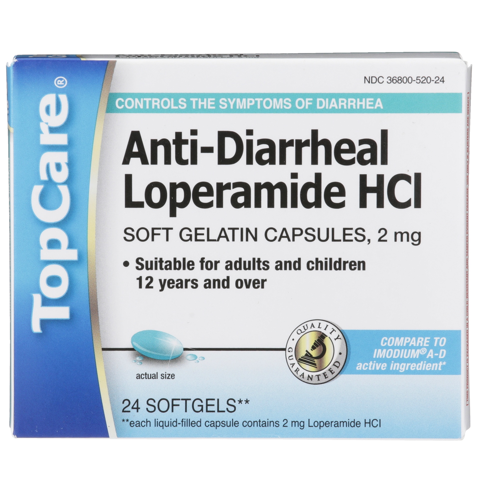 slide 1 of 1, TopCare Anti-Diarrheal Loperamide HCI, 24 ct