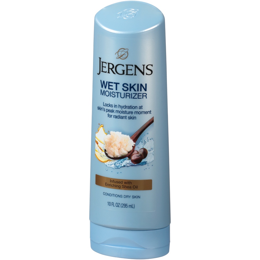 slide 3 of 7, Jergens Wet Skin Body Moisturizer with Shea Butter Oil, In Shower Body Lotion, Dermatologist Tested, 10 Oz, 10 fl oz