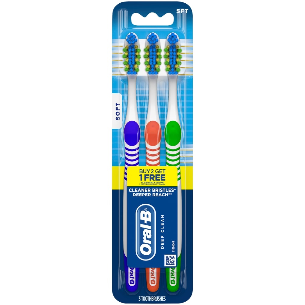 slide 1 of 1, Oral-B Deep Clean Soft Toothbrushes 3 Count, 3 ct