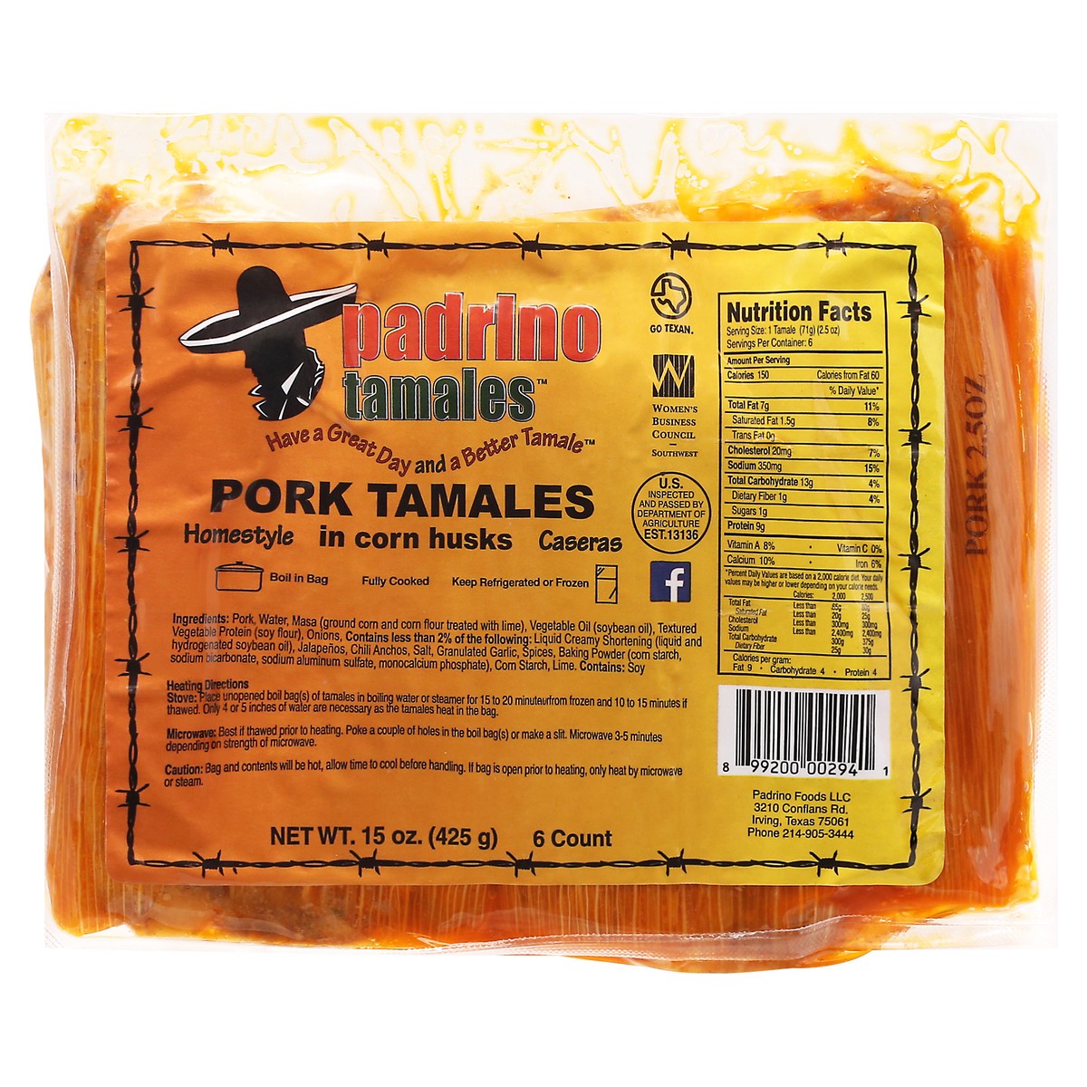slide 1 of 13, Padrino Homestyle Pork Tamales 6 ea, 1 ct