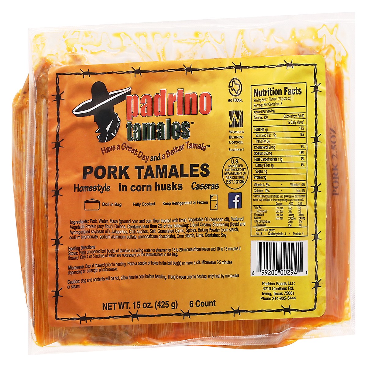 slide 3 of 13, Padrino Homestyle Pork Tamales 6 ea, 1 ct